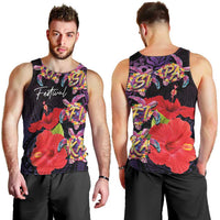 Pasifika Festival Men Tank Top Plumeria Turtles with Hibiscus - Polynesian Art Tattoo Purple Color