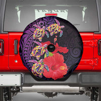 Pasifika Festival Spare Tire Cover Plumeria Turtles with Hibiscus - Polynesian Art Tattoo Purple Color