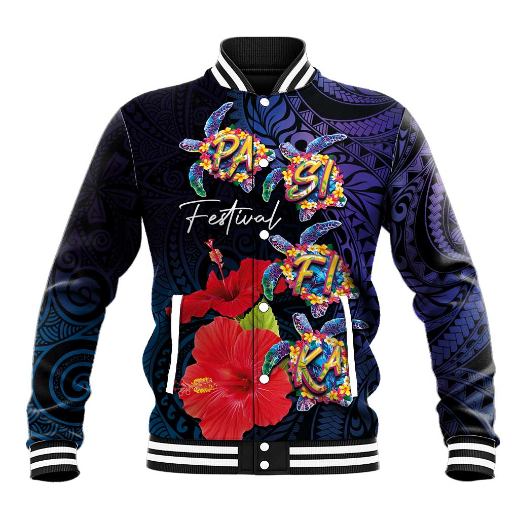 Pasifika Festival Baseball Jacket Plumeria Turtles with Hibiscus - Polynesian Art Tattoo Dark Navy Color LT03 Unisex Dark Navy - Polynesian Pride