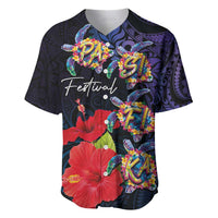 Pasifika Festival Baseball Jersey Plumeria Turtles with Hibiscus - Polynesian Art Tattoo Dark Navy Color LT03 Dark Navy - Polynesian Pride