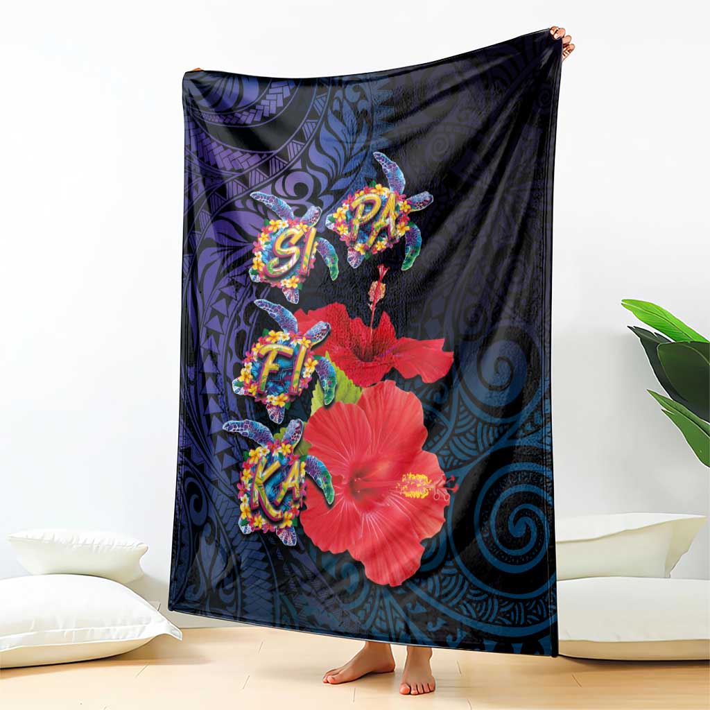 Pasifika Festival Blanket Plumeria Turtles with Hibiscus - Polynesian Art Tattoo Dark Navy Color