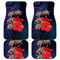 Pasifika Festival Car Mats Plumeria Turtles with Hibiscus - Polynesian Art Tattoo Dark Navy Color