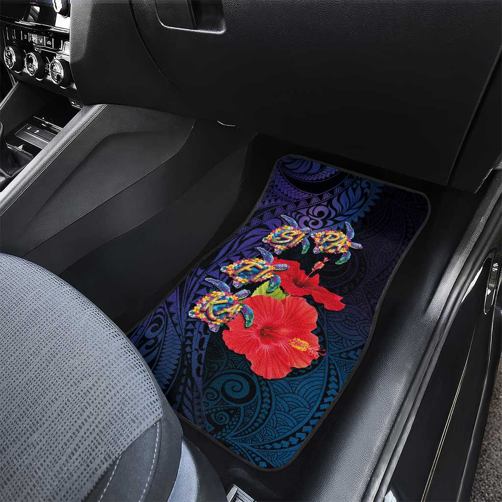 Pasifika Festival Car Mats Plumeria Turtles with Hibiscus - Polynesian Art Tattoo Dark Navy Color