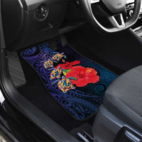 Pasifika Festival Car Mats Plumeria Turtles with Hibiscus - Polynesian Art Tattoo Dark Navy Color