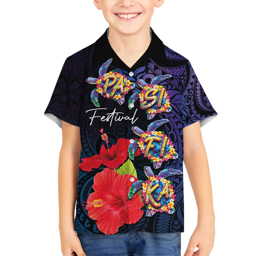Pasifika Festival Family Matching Long Sleeve Bodycon Dress and Hawaiian Shirt Plumeria Turtles with Hibiscus - Polynesian Art Tattoo Dark Navy Color LT03 Son's Shirt Dark Navy - Polynesian Pride
