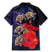 Pasifika Festival Family Matching Mermaid Dress and Hawaiian Shirt Plumeria Turtles with Hibiscus - Polynesian Art Tattoo Dark Navy Color LT03 - Polynesian Pride