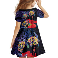Pasifika Festival Family Matching Off Shoulder Maxi Dress and Hawaiian Shirt Plumeria Turtles with Hibiscus - Polynesian Art Tattoo Dark Navy Color LT03 - Polynesian Pride