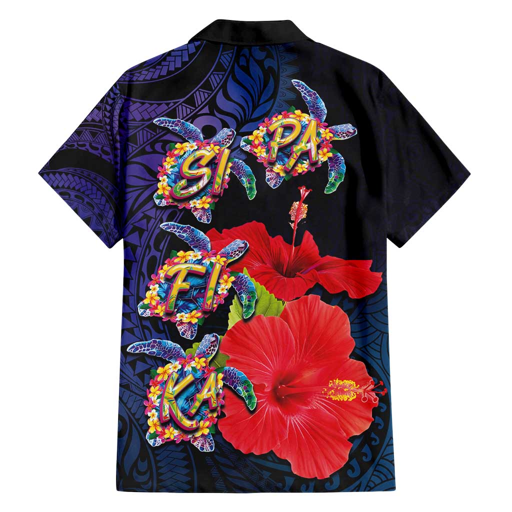 Pasifika Festival Family Matching Off Shoulder Maxi Dress and Hawaiian Shirt Plumeria Turtles with Hibiscus - Polynesian Art Tattoo Dark Navy Color LT03 - Polynesian Pride