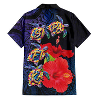 Pasifika Festival Family Matching Off Shoulder Maxi Dress and Hawaiian Shirt Plumeria Turtles with Hibiscus - Polynesian Art Tattoo Dark Navy Color LT03 - Polynesian Pride