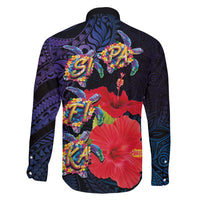 Pasifika Festival Family Matching Summer Maxi Dress and Hawaiian Shirt Plumeria Turtles with Hibiscus - Polynesian Art Tattoo Dark Navy Color LT03 - Polynesian Pride