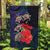 Pasifika Festival Garden Flag Plumeria Turtles with Hibiscus - Polynesian Art Tattoo Dark Navy Color