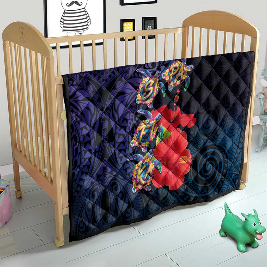 Pasifika Festival Quilt Plumeria Turtles with Hibiscus - Polynesian Art Tattoo Dark Navy Color LT03 - Polynesian Pride