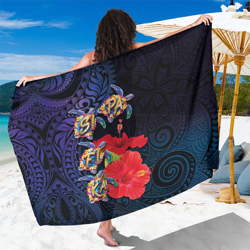 Pasifika Festival Sarong Plumeria Turtles with Hibiscus - Polynesian Art Tattoo Dark Navy Color