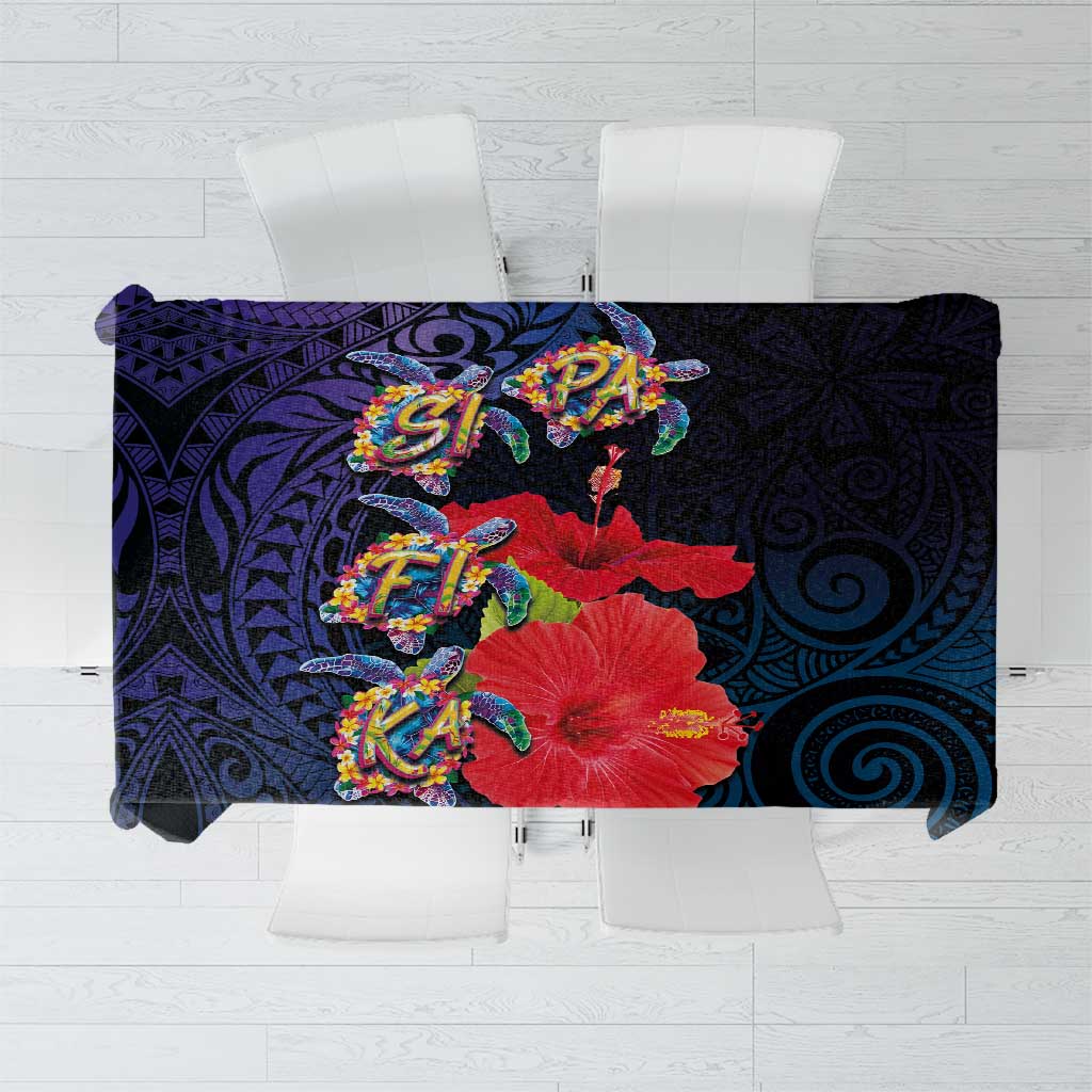 Pasifika Festival Tablecloth Plumeria Turtles with Hibiscus - Polynesian Art Tattoo Dark Navy Color LT03 Dark Navy - Polynesian Pride