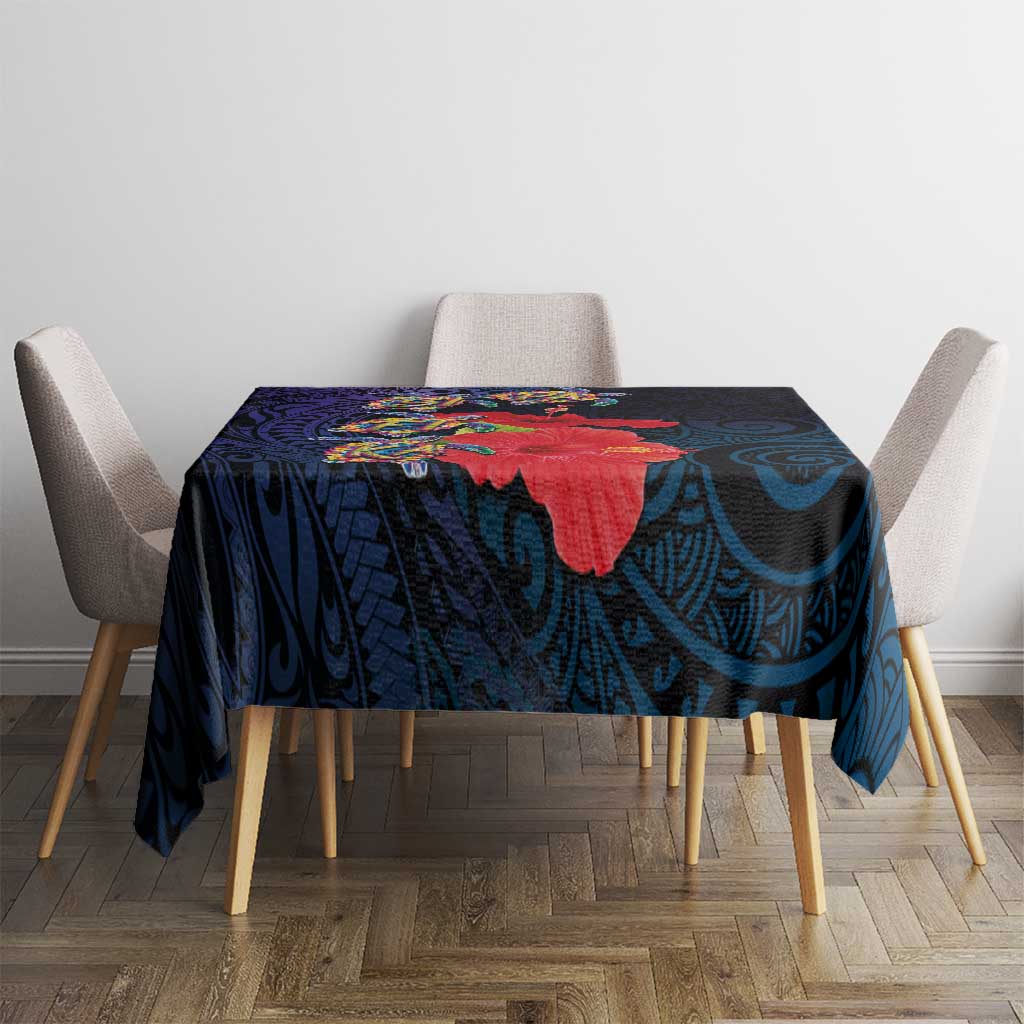 Pasifika Festival Tablecloth Plumeria Turtles with Hibiscus - Polynesian Art Tattoo Dark Navy Color LT03 - Polynesian Pride