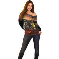 New Zealand and Australia ANZAC Day Off Shoulder Sweater Kiwi Bird and Kangaroo Soldier LT03 - Polynesian Pride