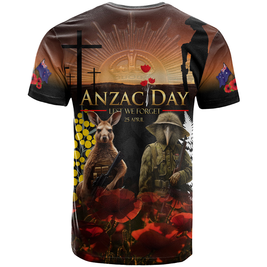 New Zealand and Australia ANZAC Day T Shirt Kiwi Bird and Kangaroo Soldier LT03 - Polynesian Pride