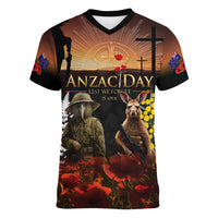 New Zealand and Australia ANZAC Day Women V Neck T Shirt Kiwi Bird and Kangaroo Soldier LT03 Female Black - Polynesian Pride