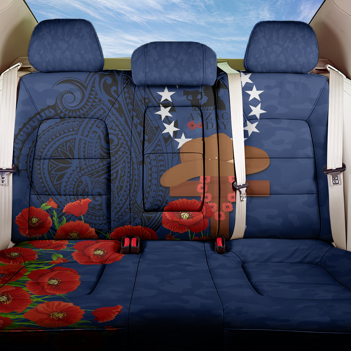 Cook Islands ANZAC Day Back Car Seat Cover Soldier Paying Respect We Shall Remember Them LT03 One Size Blue - Polynesian Pride