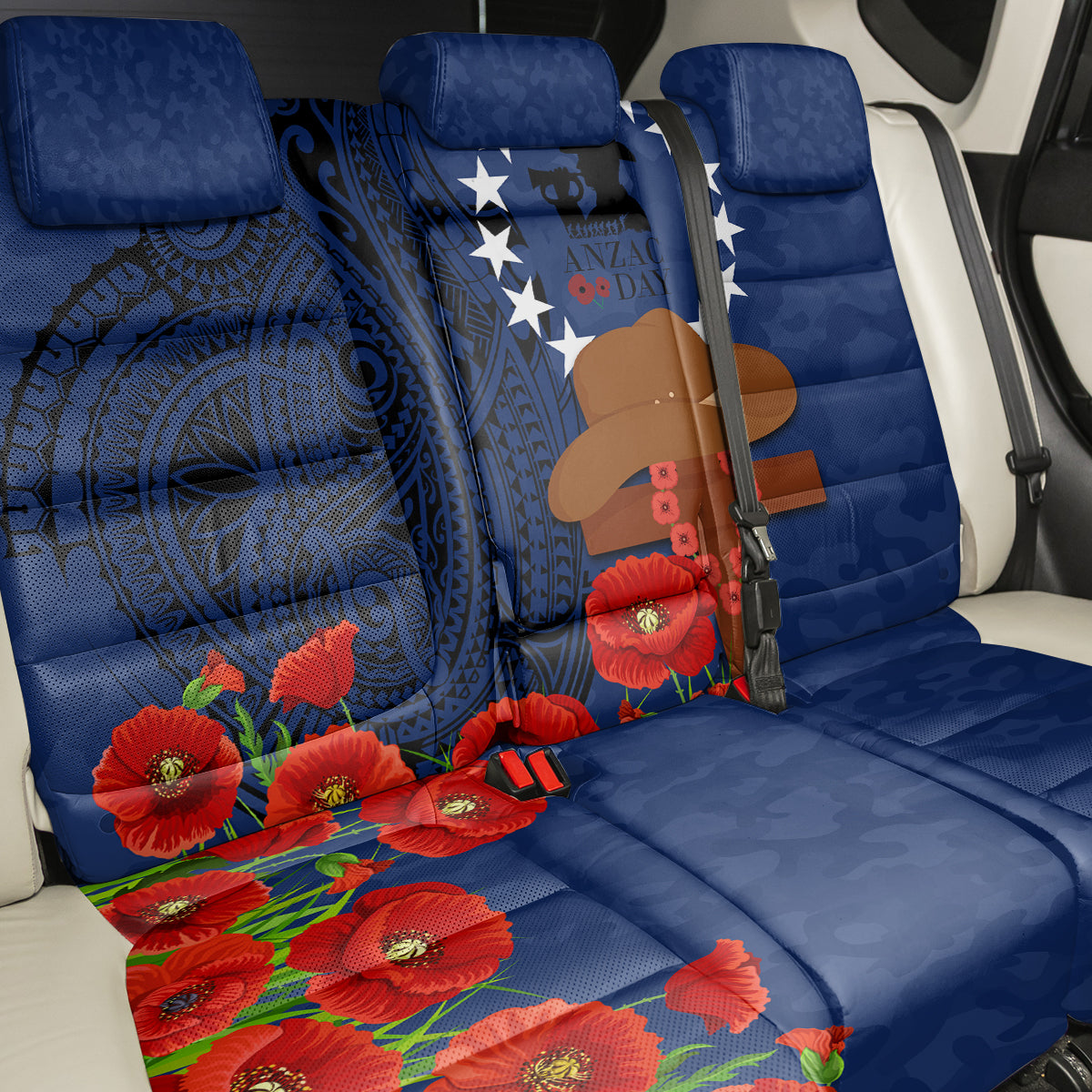 Cook Islands ANZAC Day Back Car Seat Cover Soldier Paying Respect We Shall Remember Them LT03 - Polynesian Pride