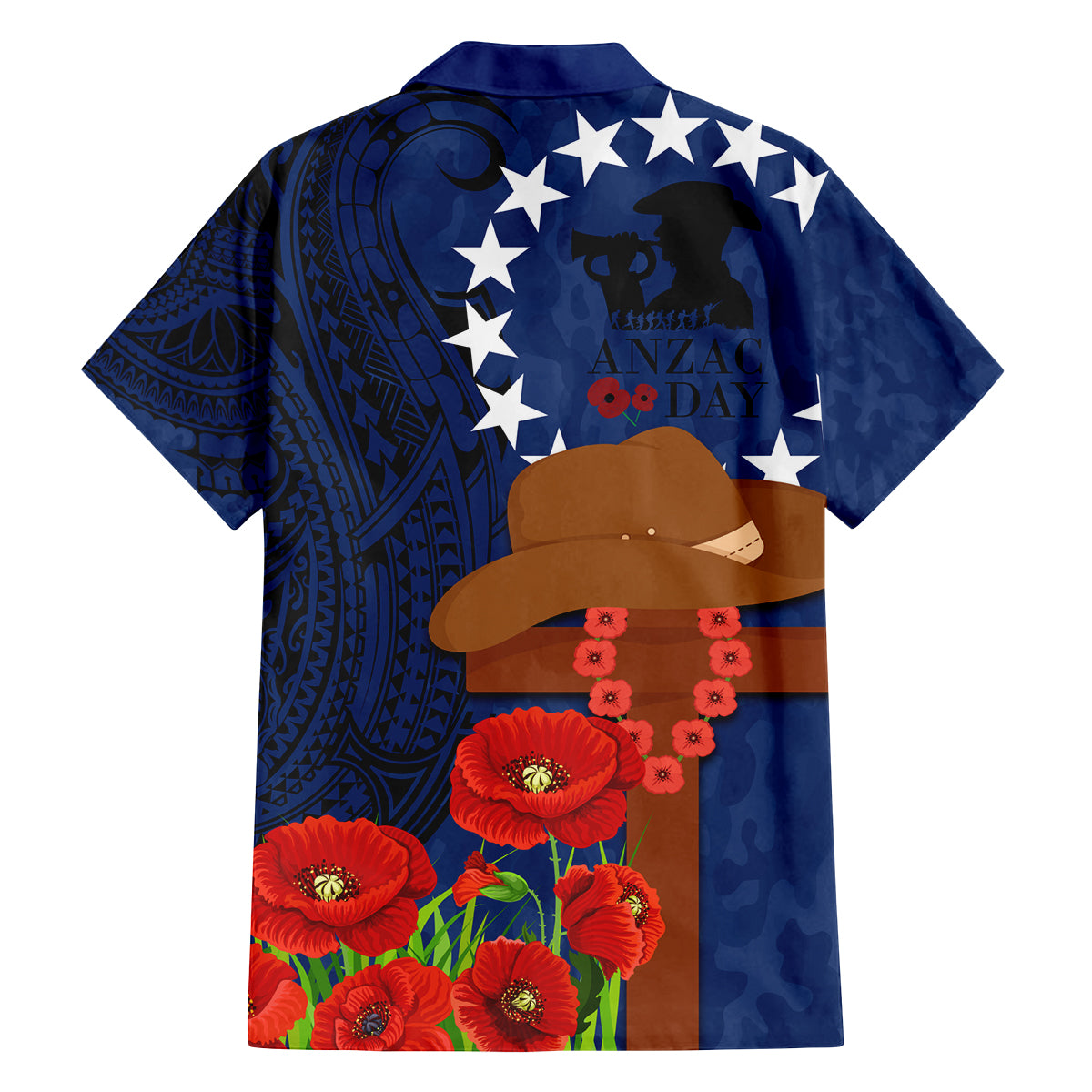 Cook Island ANZAC Day Family Matching Off Shoulder Long Sleeve Dress and Hawaiian Shirt Soldier Paying Respect We Shall Remember Them LT03 - Polynesian Pride