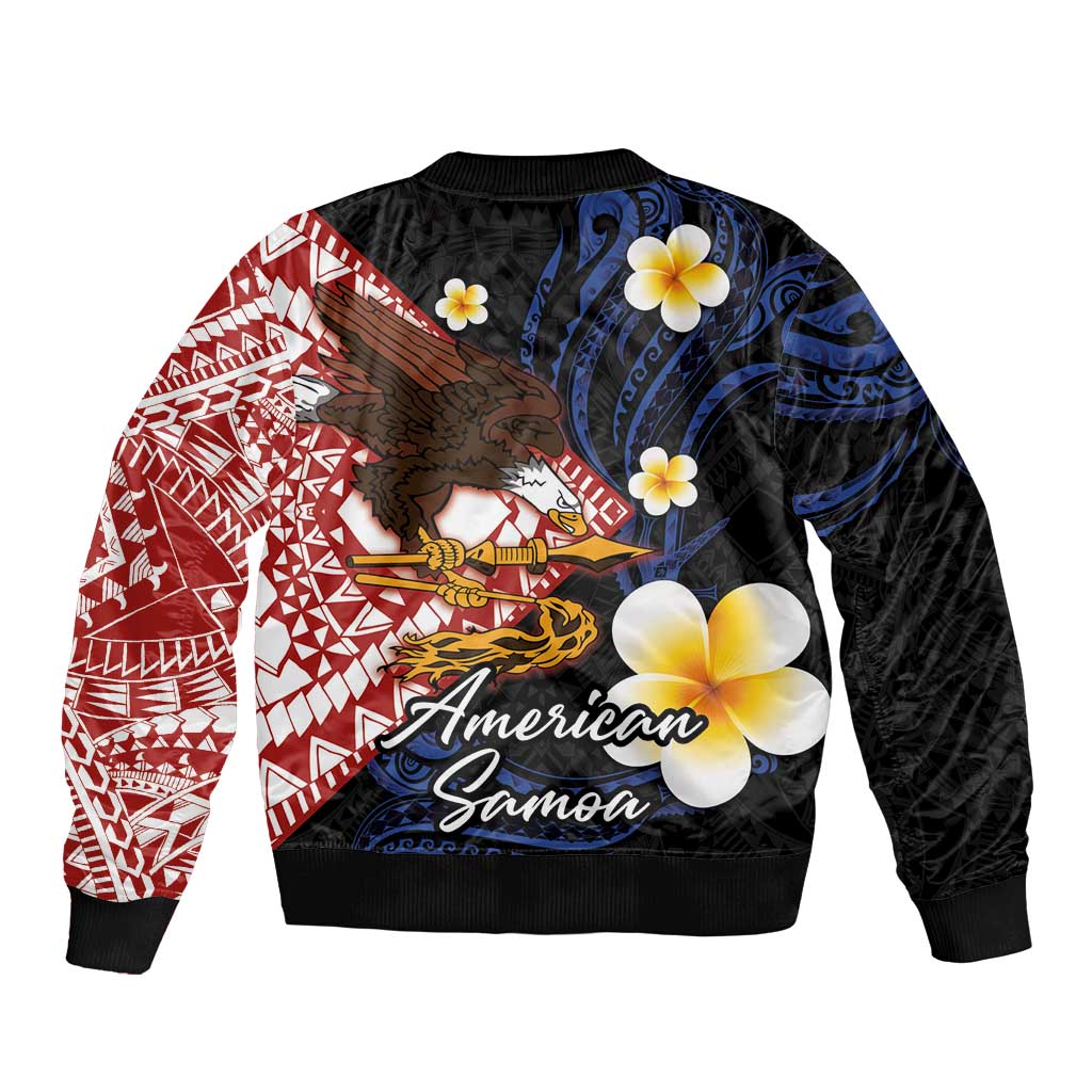 American Samoa Flag Day Bomber Jacket Polynesian Tatau Art and Plumeria