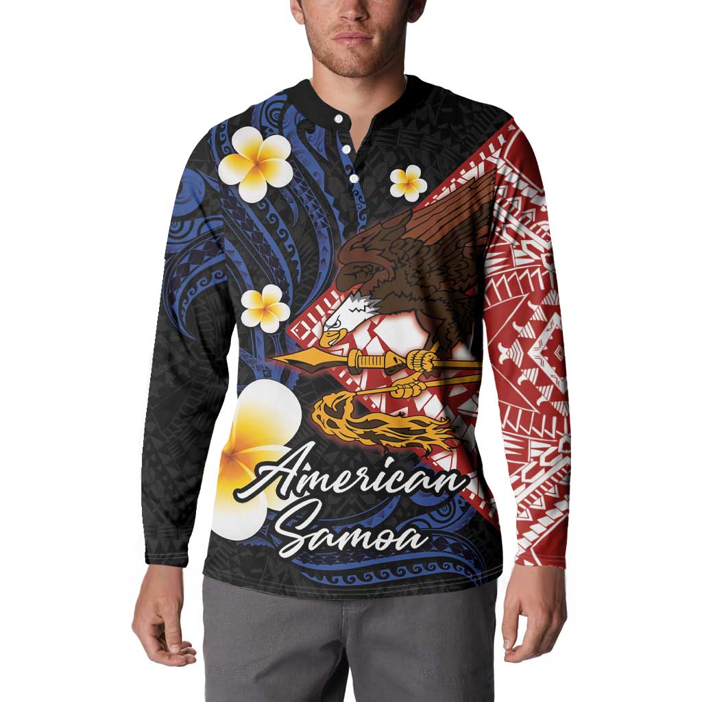American Samoa Flag Day Button Sweatshirt Polynesian Tatau Art and Plumeria