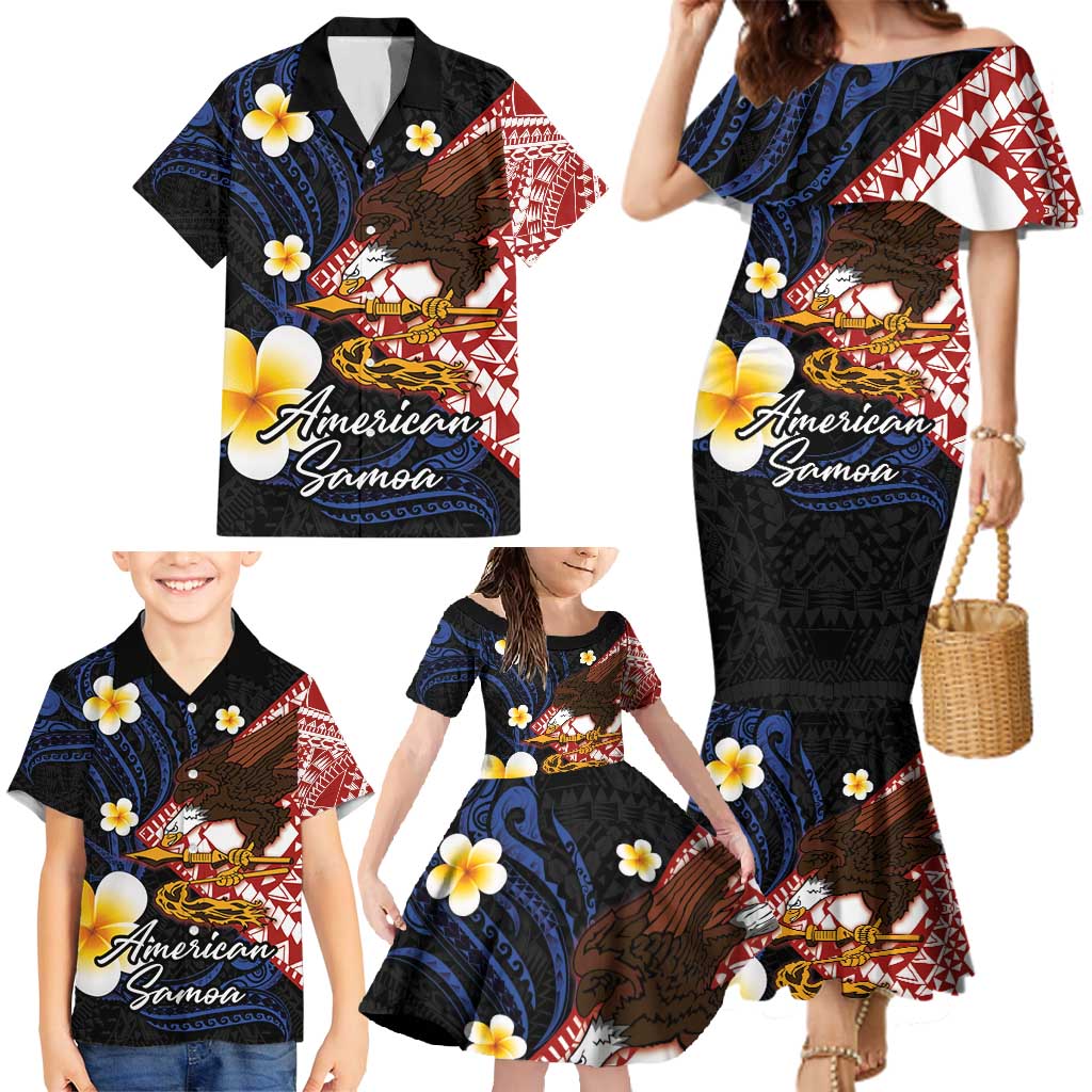 American Samoa Flag Day Family Matching Mermaid Dress and Hawaiian Shirt Polynesian Tatau Art and Plumeria