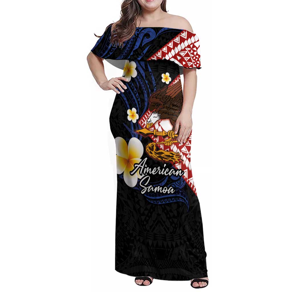 American Samoa Flag Day Family Matching Off Shoulder Maxi Dress and Hawaiian Shirt Polynesian Tatau Art and Plumeria