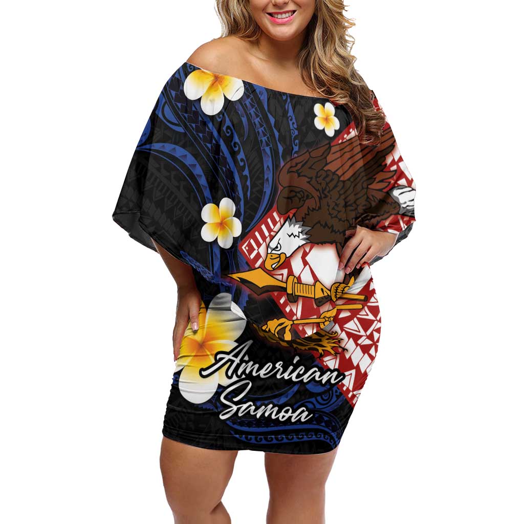 American Samoa Flag Day Family Matching Off Shoulder Short Dress and Hawaiian Shirt Polynesian Tatau Art and Plumeria