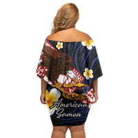 American Samoa Flag Day Family Matching Off Shoulder Short Dress and Hawaiian Shirt Polynesian Tatau Art and Plumeria