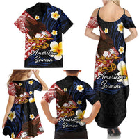 American Samoa Flag Day Family Matching Summer Maxi Dress and Hawaiian Shirt Polynesian Tatau Art and Plumeria