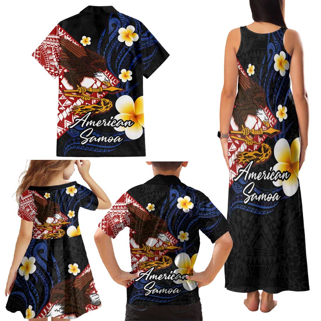 American Samoa Flag Day Family Matching Tank Maxi Dress and Hawaiian Shirt Polynesian Tatau Art and Plumeria