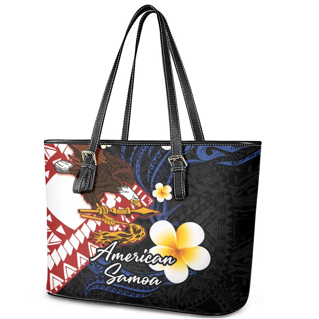 American Samoa Flag Day Leather Tote Bag Polynesian Tatau Art and Plumeria
