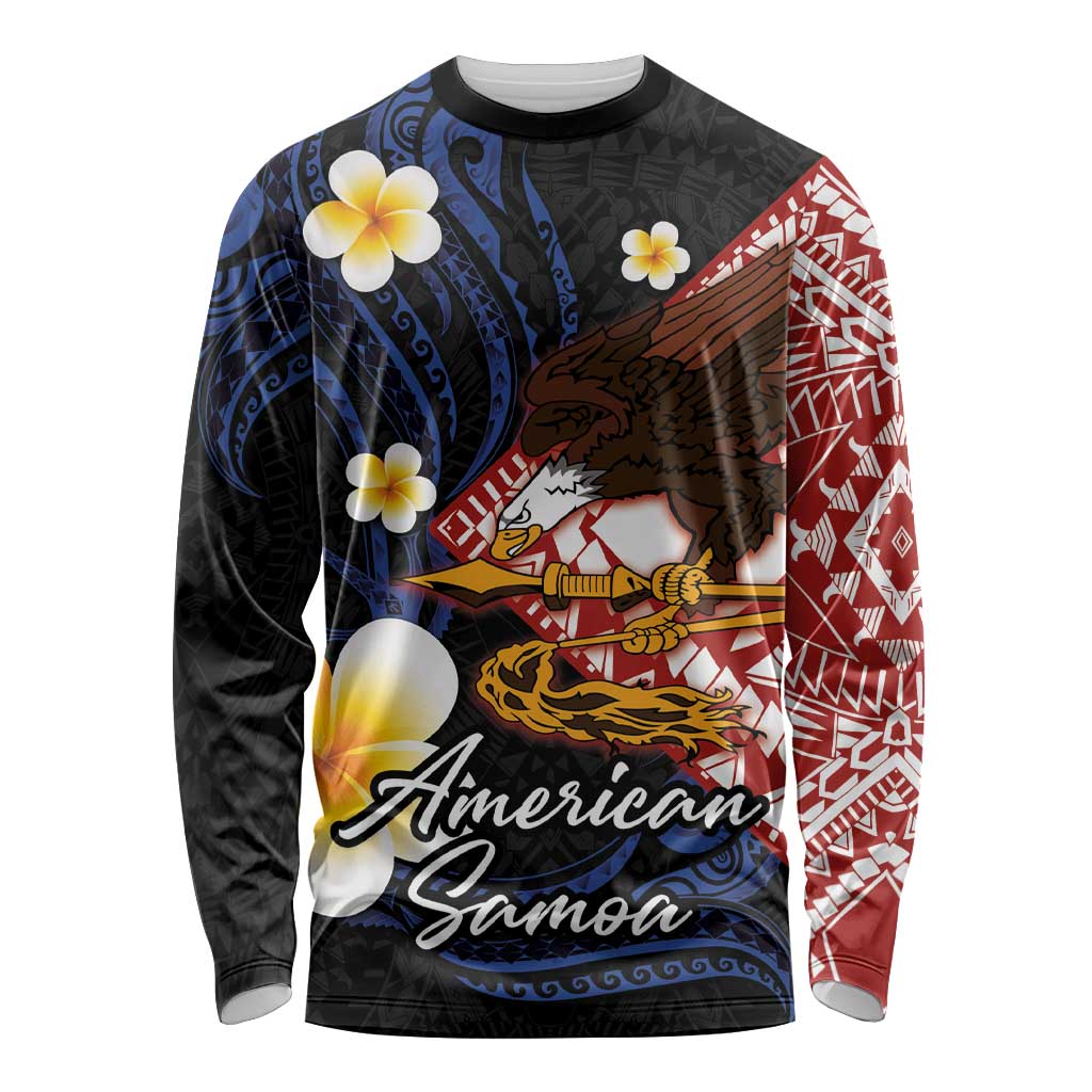 American Samoa Flag Day Long Sleeve Shirt Polynesian Tatau Art and Plumeria