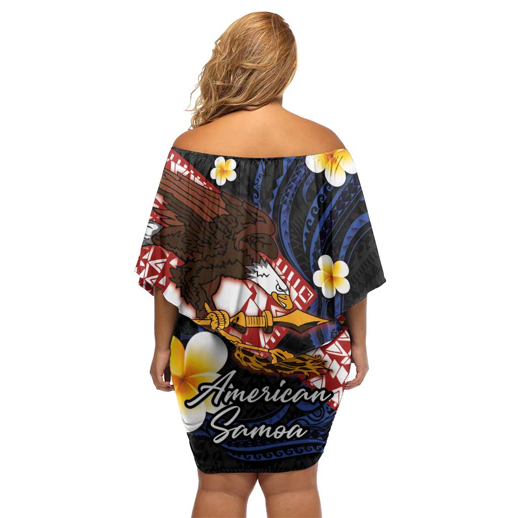 American Samoa Flag Day Off Shoulder Short Dress Polynesian Tatau Art and Plumeria