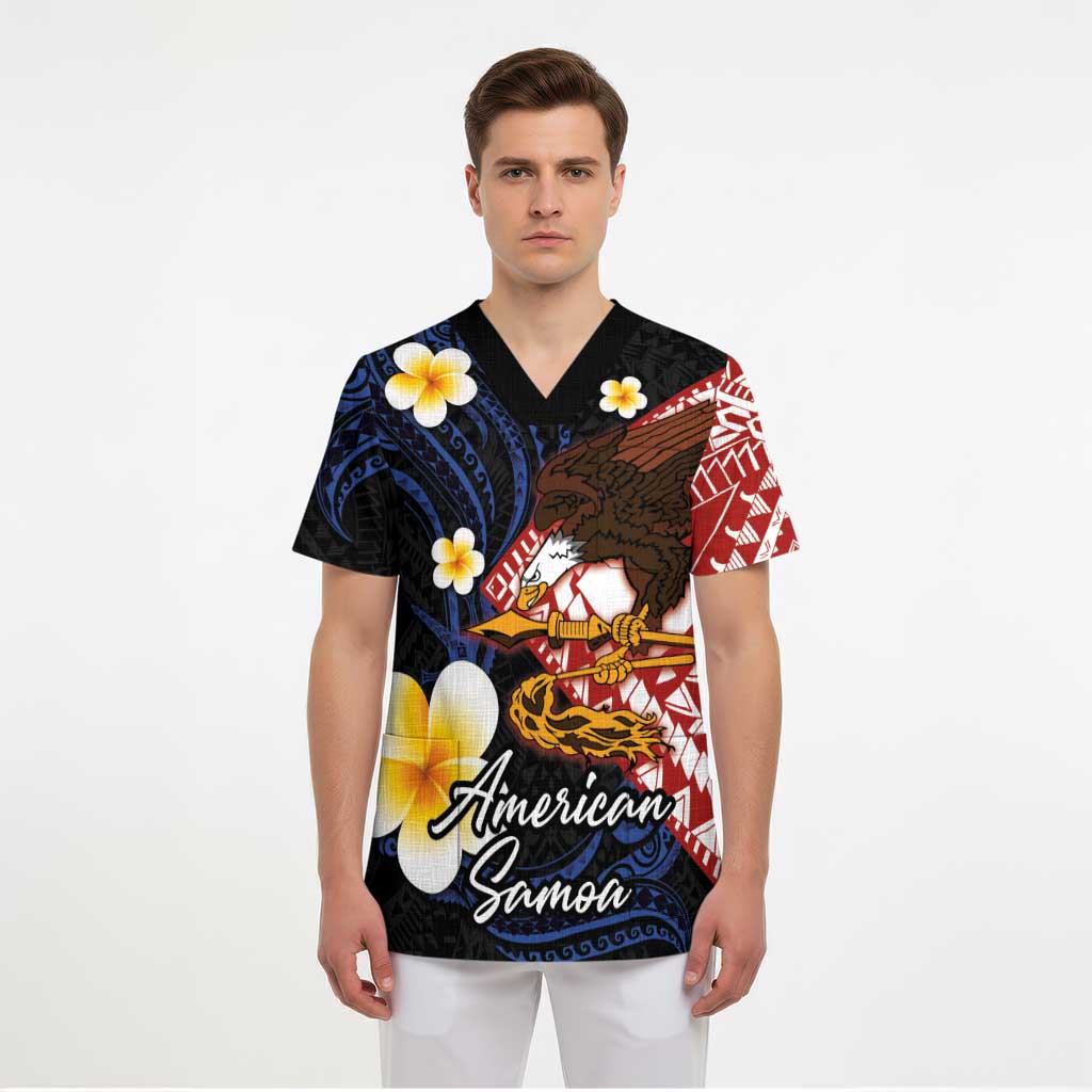 American Samoa Flag Day Scrub Top Polynesian Tatau Art and Plumeria - Polynesian Pride