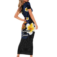 American Samoa Flag Day Short Sleeve Bodycon Dress Polynesian Tatau Art and Plumeria