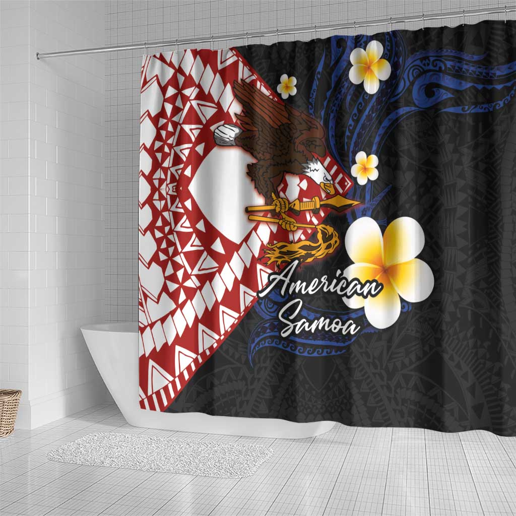 American Samoa Flag Day Shower Curtain Polynesian Tatau Art and Plumeria