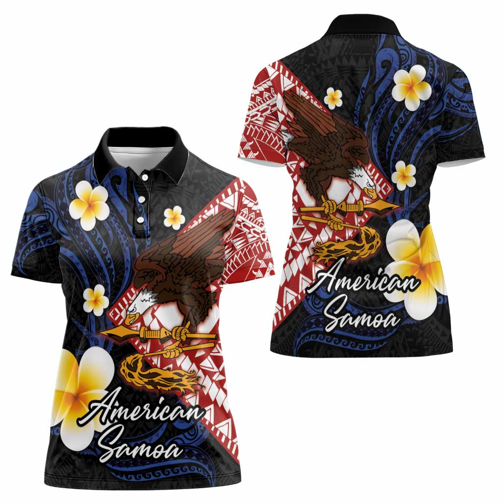 American Samoa Flag Day Women Polo Shirt Polynesian Tatau Art and Plumeria