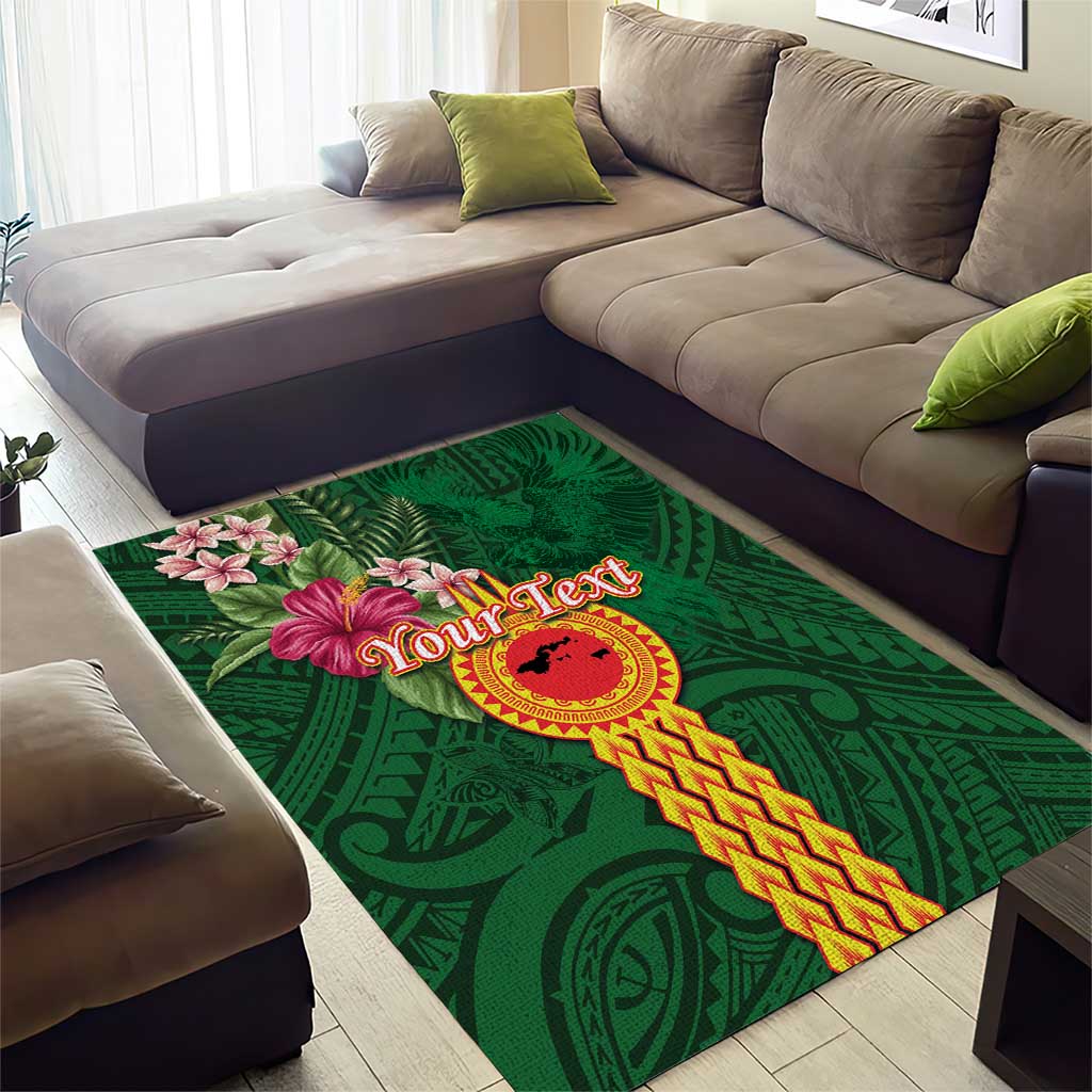 Manuʻa Islands Area Rug Polynesian Style with Rooster Tattoo and Tropical Plants