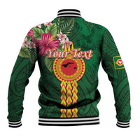 Personalised Manuʻa Islands Baseball Jacket Polynesian Style with Rooster Tattoo and Tropical Plants LT03 - Polynesian Pride