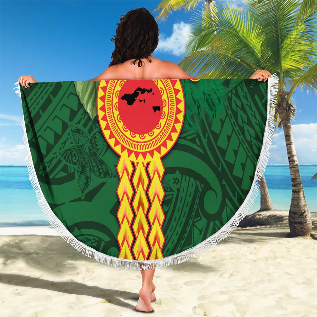 Manuʻa Islands Beach Blanket Polynesian Style with Rooster Tattoo and Tropical Plants