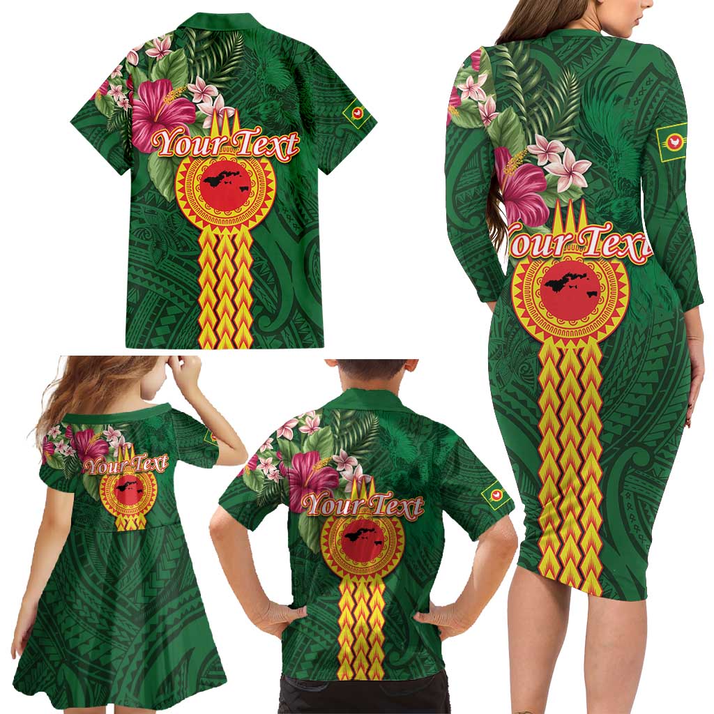 Manuʻa Islands Family Matching Long Sleeve Bodycon Dress and Hawaiian Shirt Polynesian Style with Rooster Tattoo and Tropical Plants