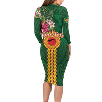 Manuʻa Islands Family Matching Long Sleeve Bodycon Dress and Hawaiian Shirt Polynesian Style with Rooster Tattoo and Tropical Plants
