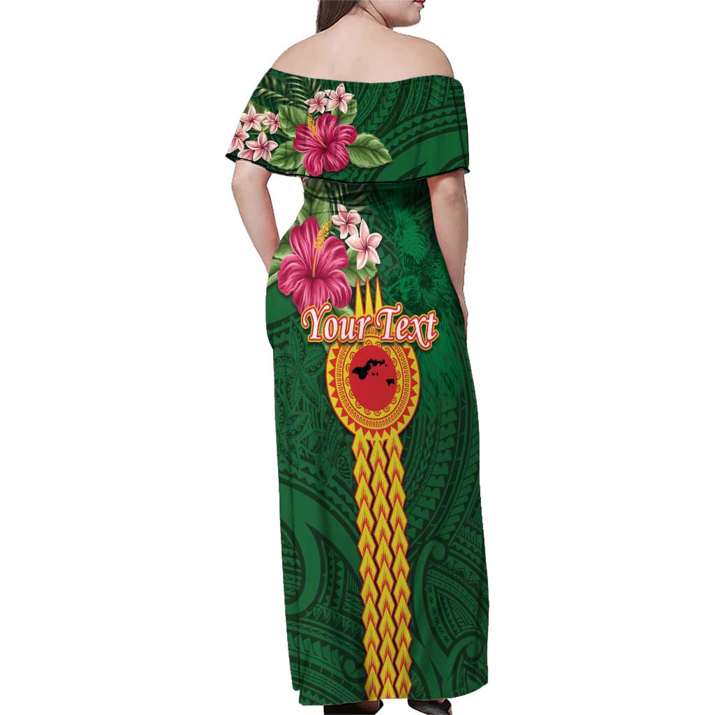 Manuʻa Islands Family Matching Off Shoulder Maxi Dress and Hawaiian Shirt Polynesian Style with Rooster Tattoo and Tropical Plants