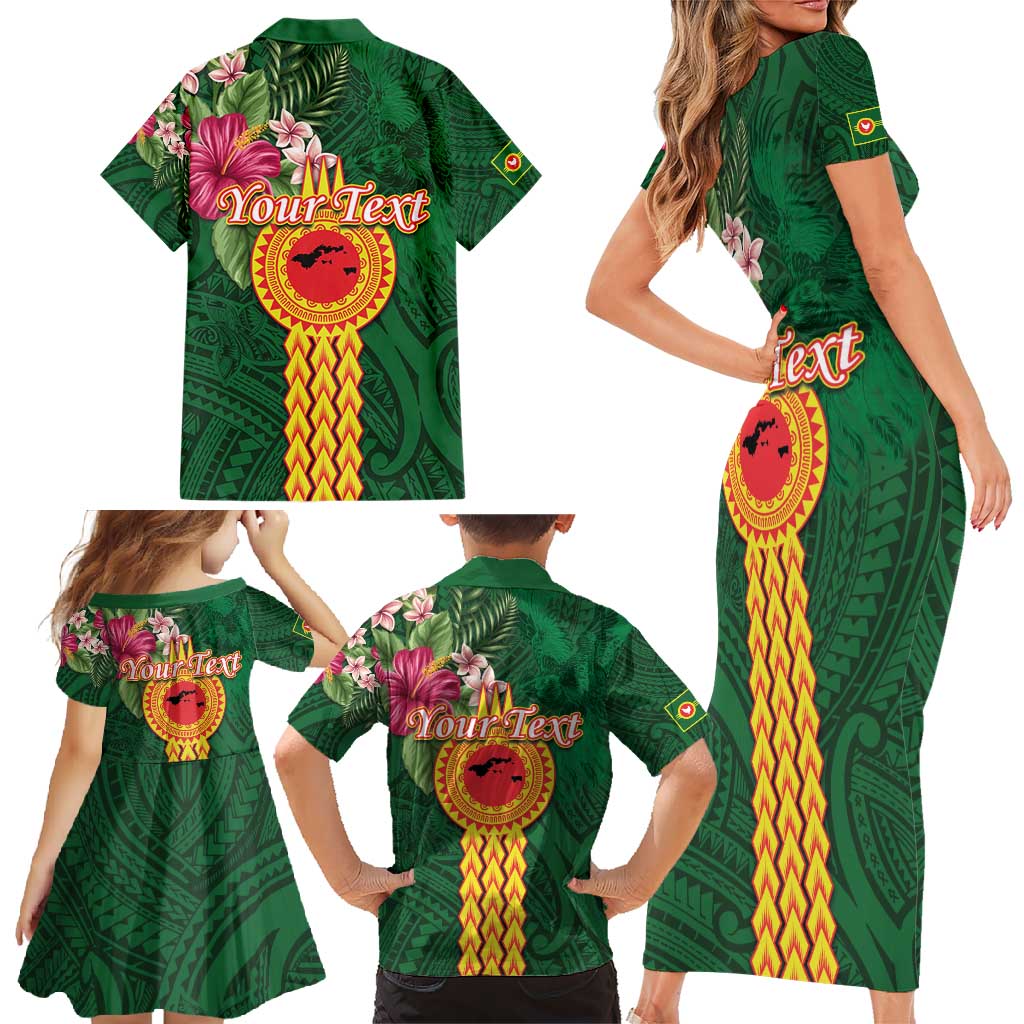 Manuʻa Islands Family Matching Short Sleeve Bodycon Dress and Hawaiian Shirt Polynesian Style with Rooster Tattoo and Tropical Plants