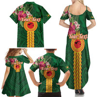 Manuʻa Islands Family Matching Summer Maxi Dress and Hawaiian Shirt Polynesian Style with Rooster Tattoo and Tropical Plants