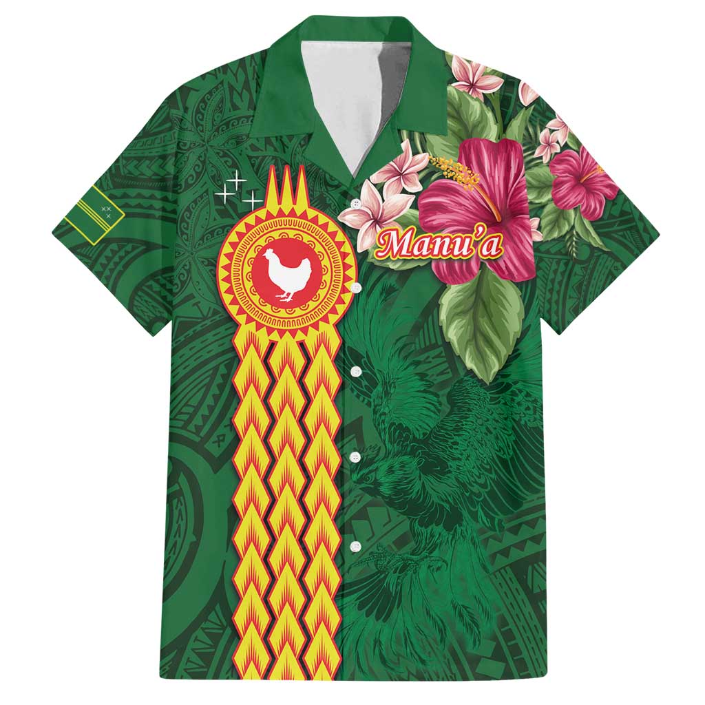 Manuʻa Islands Family Matching Summer Maxi Dress and Hawaiian Shirt Polynesian Style with Rooster Tattoo and Tropical Plants