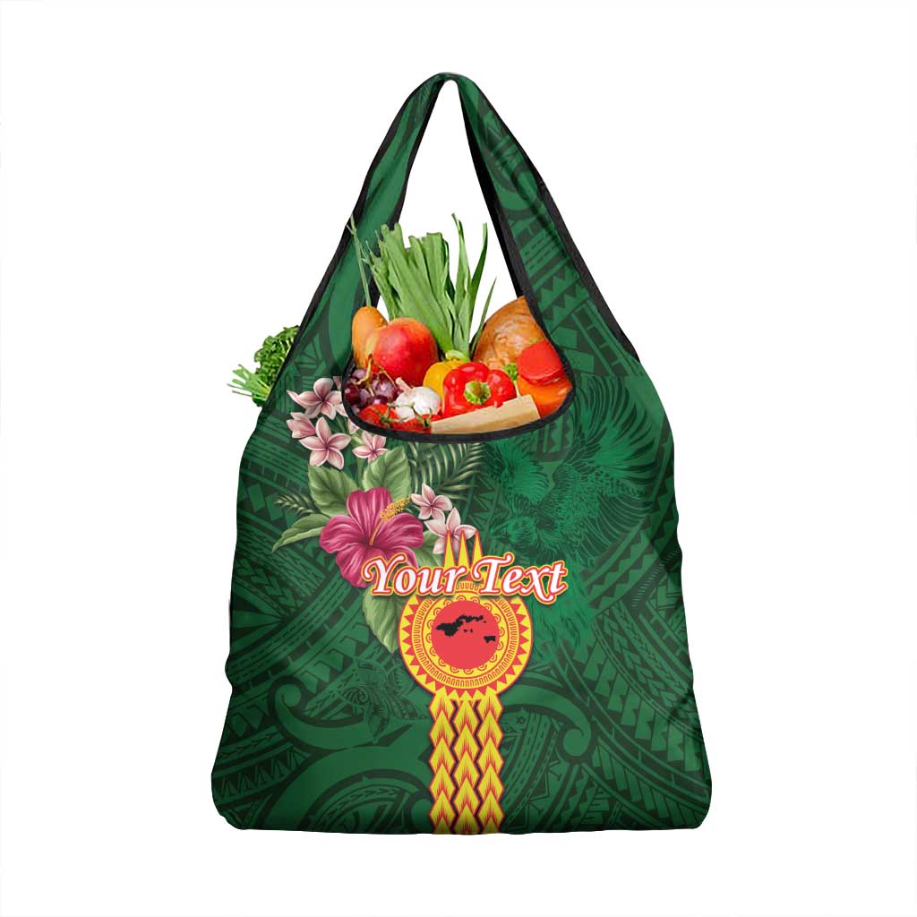 Personalised Manuʻa Islands Grocery Bag Polynesian Style with Rooster Tattoo and Tropical Plants LT03 1-pack One Size Green - Polynesian Pride